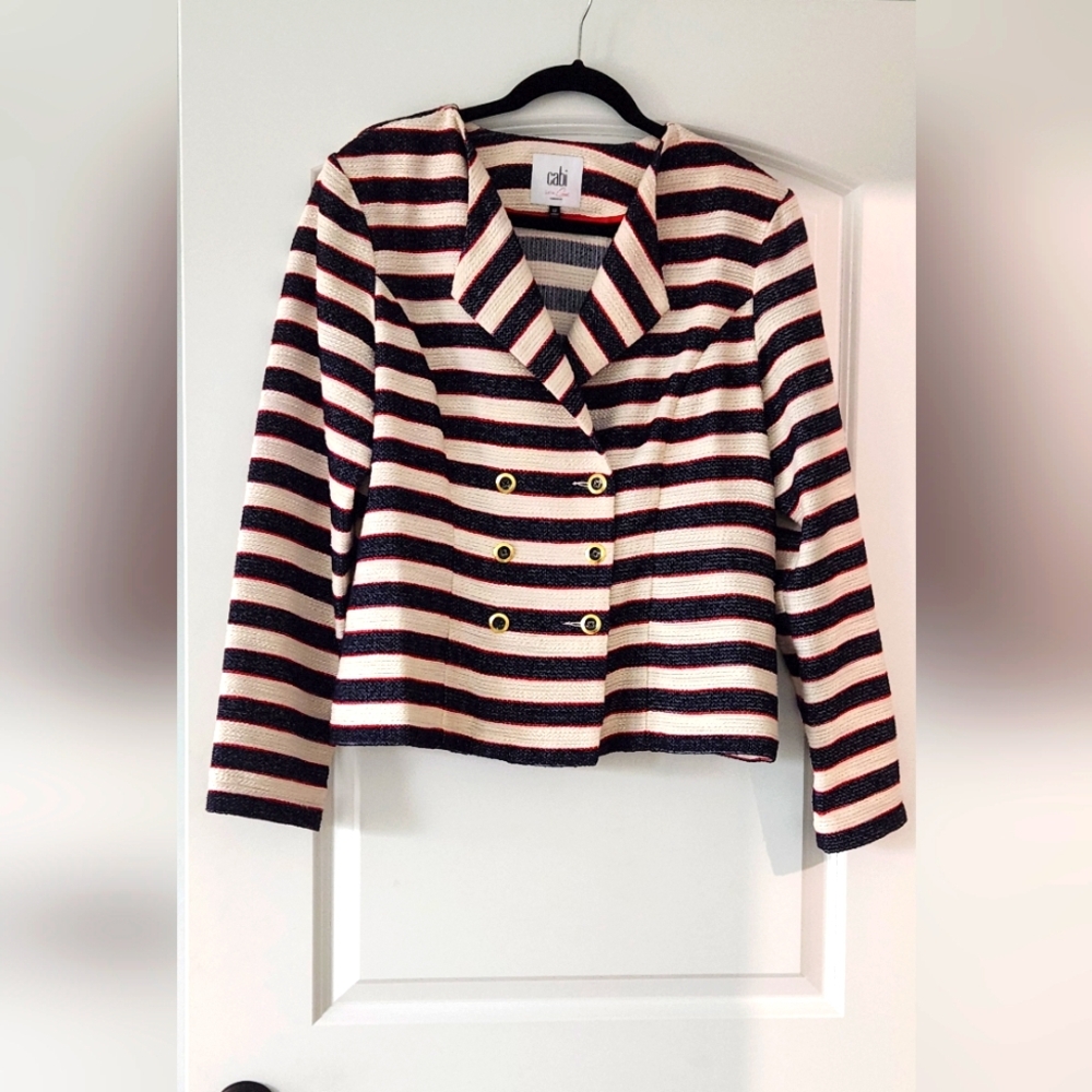 Cabi Striped Women's Jacket - Navy, Red and White